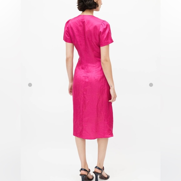 HORSES ATELIER Hot Pink Linen Midi Wrap Dress - Picture 3 of 9